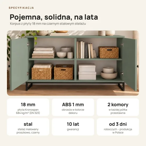 Komoda metalowa Dymiona Zieleń - kolekcja Metalove