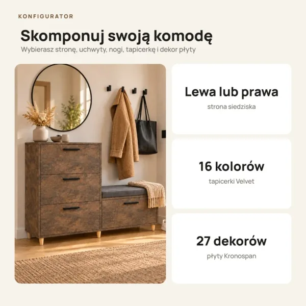 Komoda do przedpokoju z siedziskiem - Beton Rdzawy