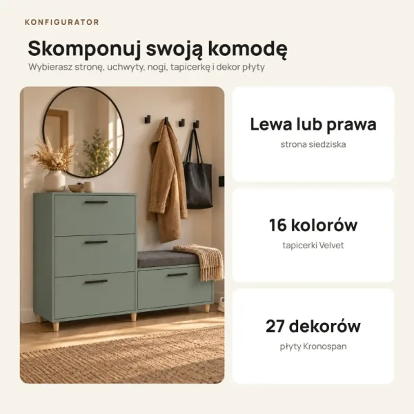 Komoda do przedpokoju z siedziskiem - Dymiona Zieleń