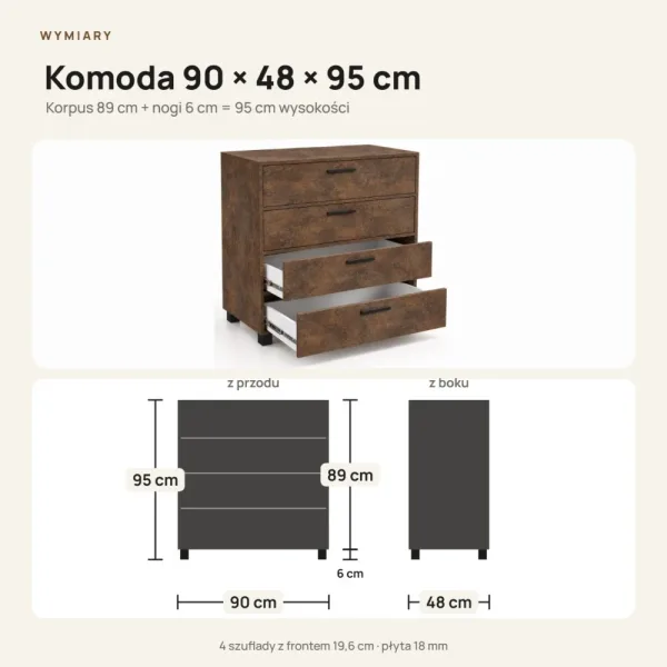 Komoda z szufladami Anna - Beton Rdzawy