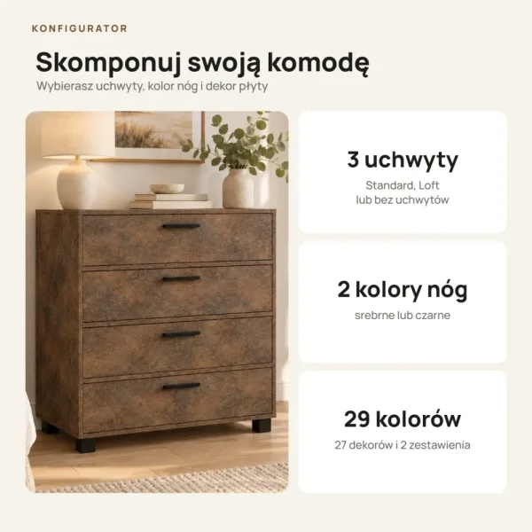 Komoda z szufladami Anna - Beton Rdzawy