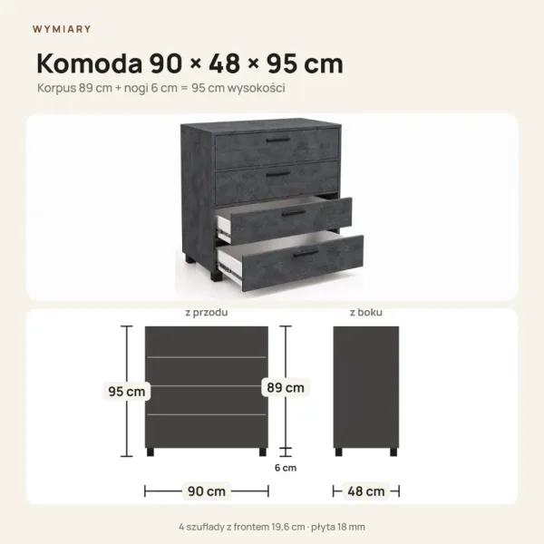 Komoda z szufladami Anna - Beton Czarny