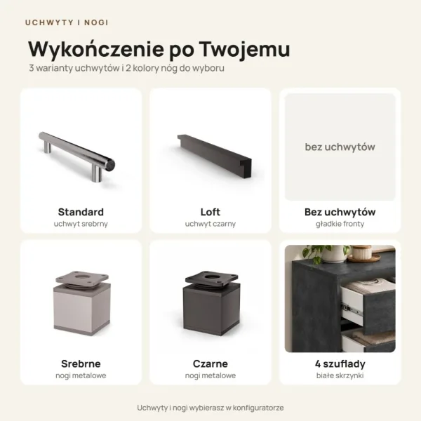 Komoda z szufladami Anna - Beton Czarny