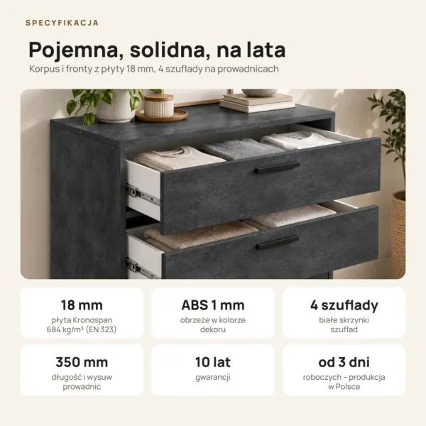 Komoda z szufladami Anna - Beton Czarny