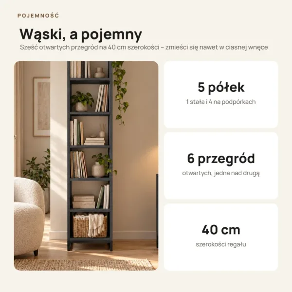Regał metalowy pojedynczy Beton Czarny - kolekcja Metalove