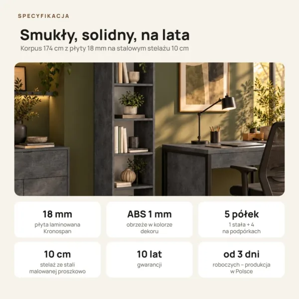 Regał metalowy pojedynczy Beton Czarny - kolekcja Metalove