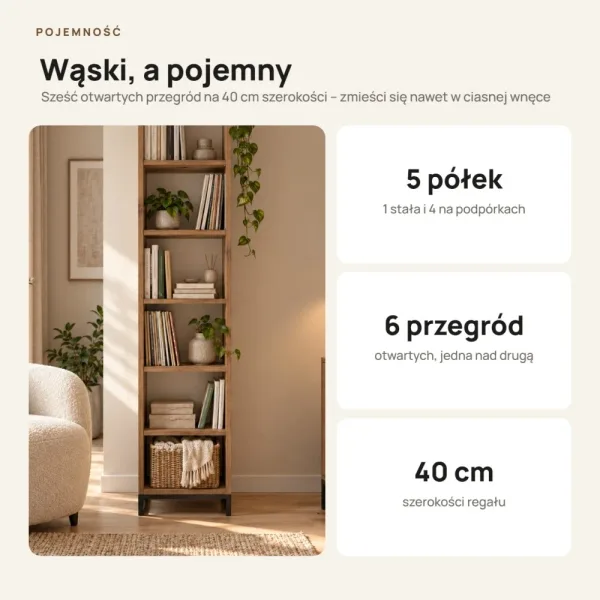 Regał metalowy pojedynczy Dąb Evoke - kolekcja Metalove