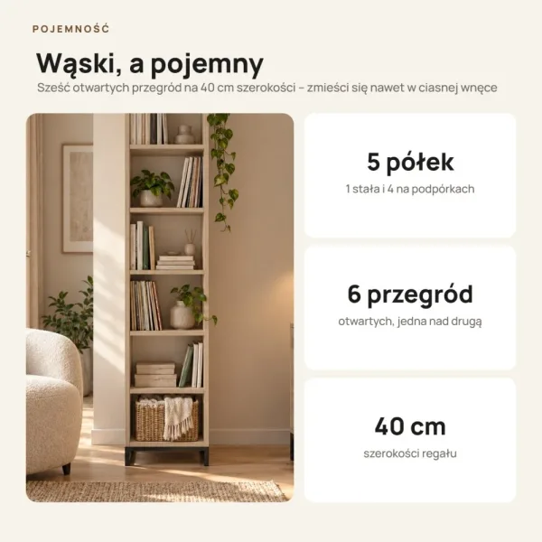 Regał metalowy pojedynczy Dąb Cremona - kolekcja Metalove