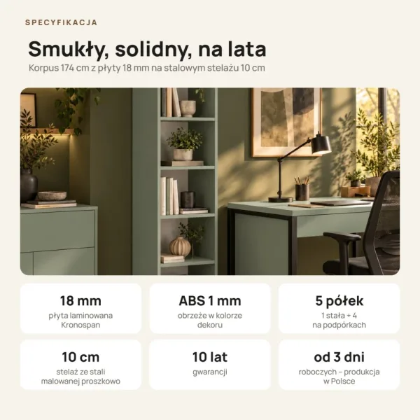 Regał metalowy pojedynczy Dymiona Zieleń - kolekcja Metalove