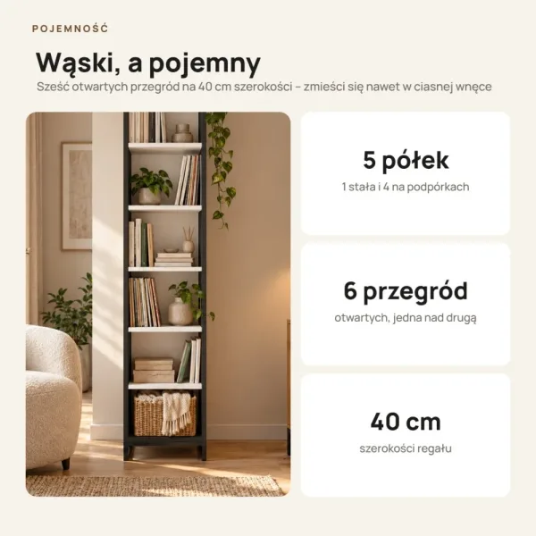 Regał metalowy pojedynczy Czarny / Biały - kolekcja Metalove