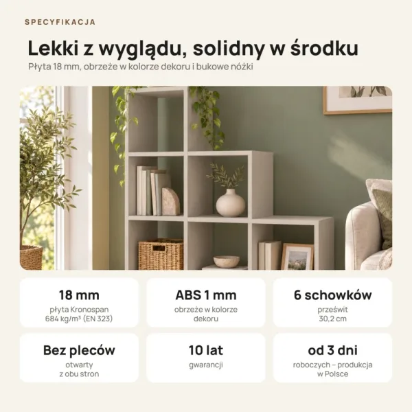 Regał skandynawski schodkowy Kaszmir - Kolekcja Scandi
