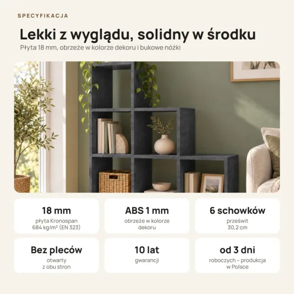 Regał skandynawski schodkowy Beton Czarny - Kolekcja Scandi