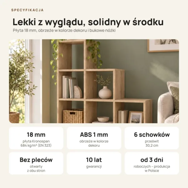 Regał skandynawski schodkowy Dąb Cremona - Kolekcja Scandi
