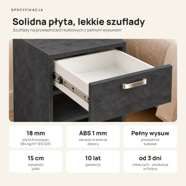 Szafka nocna - Beton Czarny