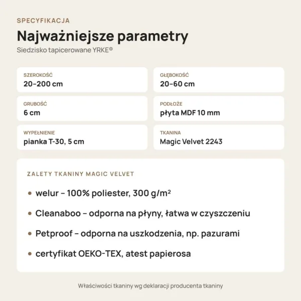 Siedzisko tapicerowane na wymiar Magic Velvet 2243 khaki