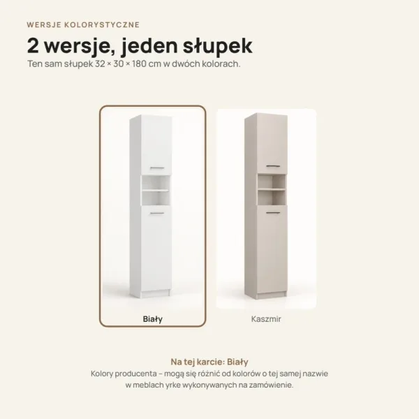 Słupek łazienkowy 32 cm z drzwiczkami, wysokość 180 cm – Biały