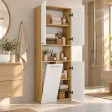 Słupek łazienkowy 60 cm z koszem na pranie i krótkimi drzwiczkami – Biały / Dąb Artisan