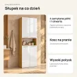 Słupek łazienkowy 60 cm z koszem na pranie i otwartą półką, fronty lakierowane – Dąb Artisan / Biały lakier połysk
