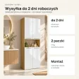 Słupek łazienkowy 60 cm z koszem na pranie i otwartą półką, fronty lakierowane – Dąb Artisan / Biały lakier połysk