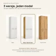 Słupek łazienkowy 60 cm z dwoma koszami na pranie i długimi drzwiczkami – Biały / Dąb Artisan