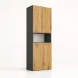 Słupek łazienkowy 60 cm z dwoma koszami na pranie i krótkimi drzwiczkami – Antracyt / Dąb Artisan