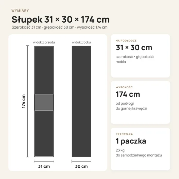 Słupek łazienkowy 31 cm z krótkimi drzwiczkami – Biały