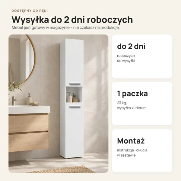Słupek łazienkowy 31 cm z krótkimi drzwiczkami – Biały