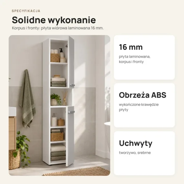 Słupek łazienkowy 31 cm z krótkimi drzwiczkami – Biały