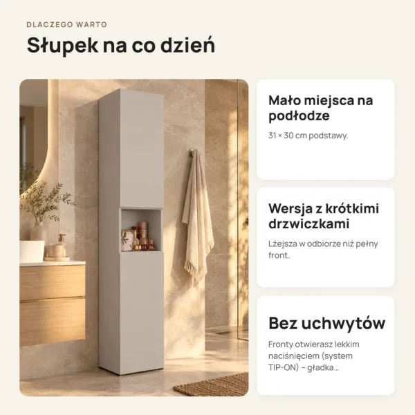 Słupek łazienkowy 31 cm z krótkimi drzwiczkami – Kaszmir