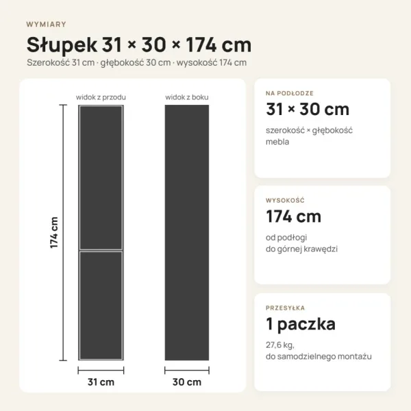 Słupek łazienkowy 31 cm z długimi drzwiczkami – Biały