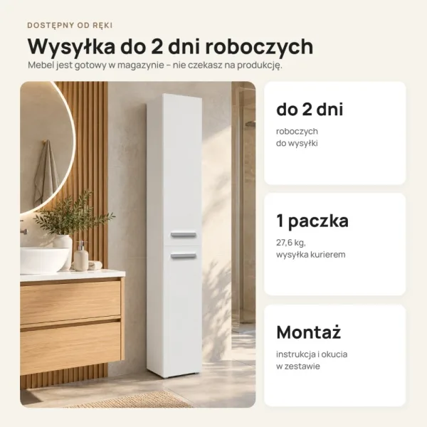 Słupek łazienkowy 31 cm z długimi drzwiczkami – Biały
