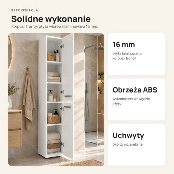 Słupek łazienkowy 31 cm z długimi drzwiczkami – Biały połysk