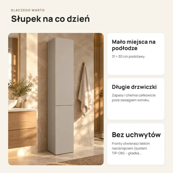 Słupek łazienkowy 31 cm z długimi drzwiczkami – Kaszmir