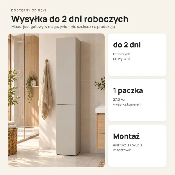Słupek łazienkowy 31 cm z długimi drzwiczkami – Kaszmir