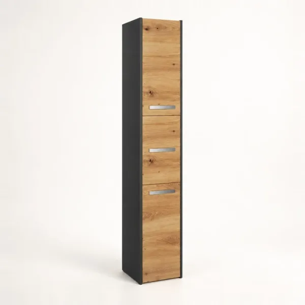 Słupek łazienkowy 30 cm z trojgiem drzwiczek, wysokość 170 cm – Antracyt / Dąb Artisan