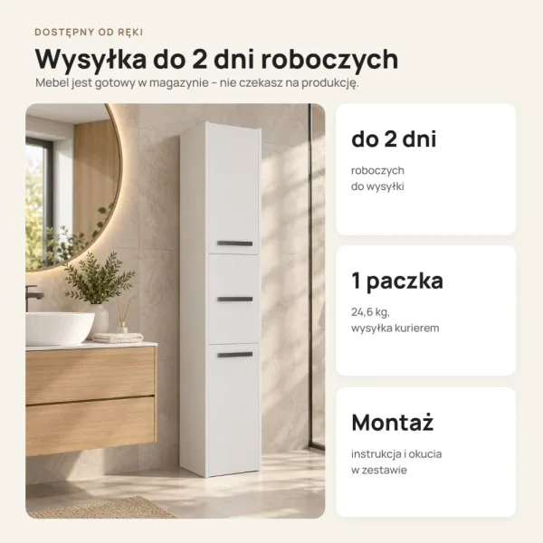 Słupek łazienkowy 30 cm z trojgiem drzwiczek, wysokość 170 cm – Biały