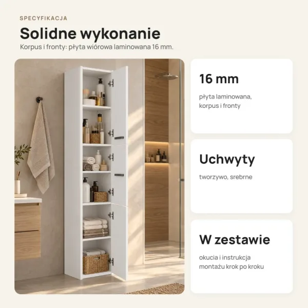 Słupek łazienkowy 30 cm z trojgiem drzwiczek, wysokość 170 cm – Biały