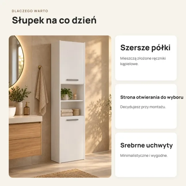 Słupek łazienkowy 40 cm z drzwiczkami, wysokość 170 cm – Biały