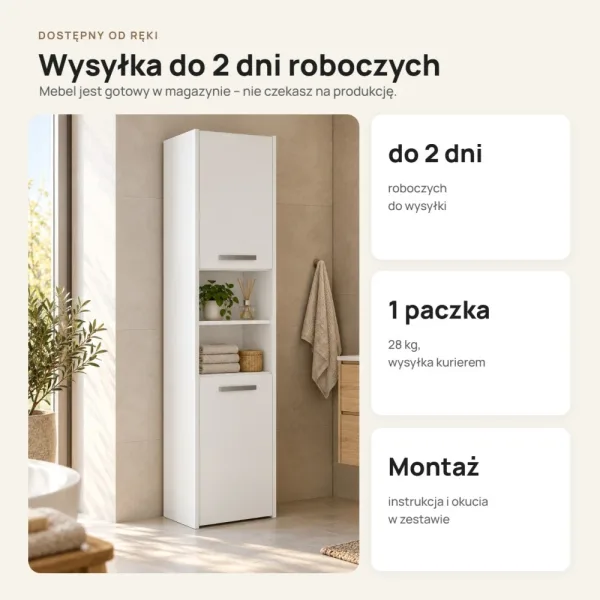 Słupek łazienkowy 40 cm z drzwiczkami, wysokość 170 cm – Biały