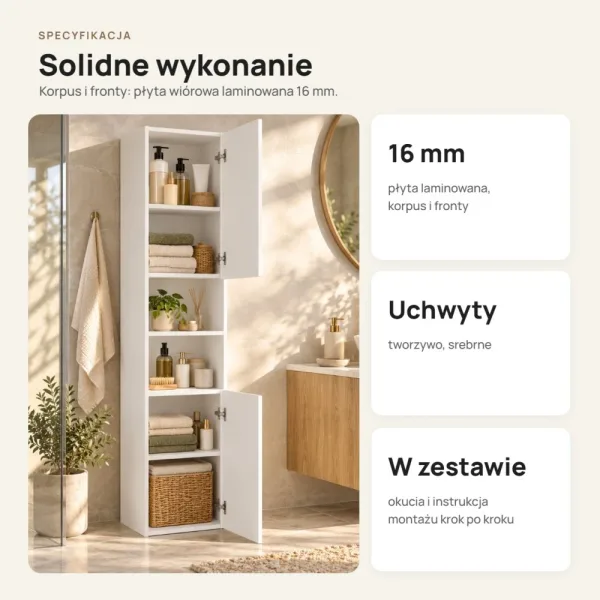 Słupek łazienkowy 40 cm z drzwiczkami, wysokość 170 cm – Biały