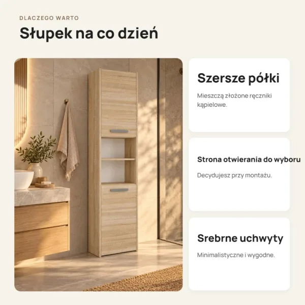 Słupek łazienkowy 40 cm z drzwiczkami, wysokość 170 cm – Dąb Sonoma