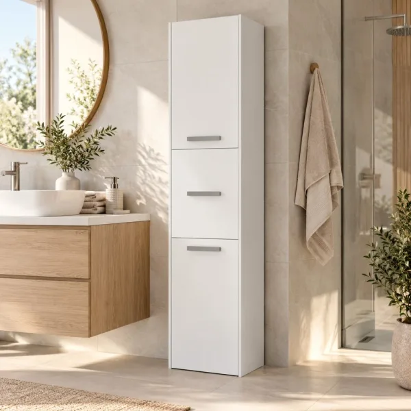 Słupek łazienkowy 40 cm z trojgiem drzwiczek, wysokość 170 cm – Biały