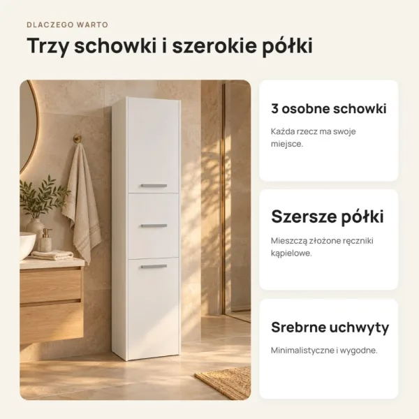 Słupek łazienkowy 40 cm z trojgiem drzwiczek, wysokość 170 cm – Biały