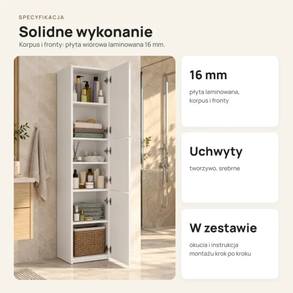 Słupek łazienkowy 40 cm z trojgiem drzwiczek, wysokość 170 cm – Biały