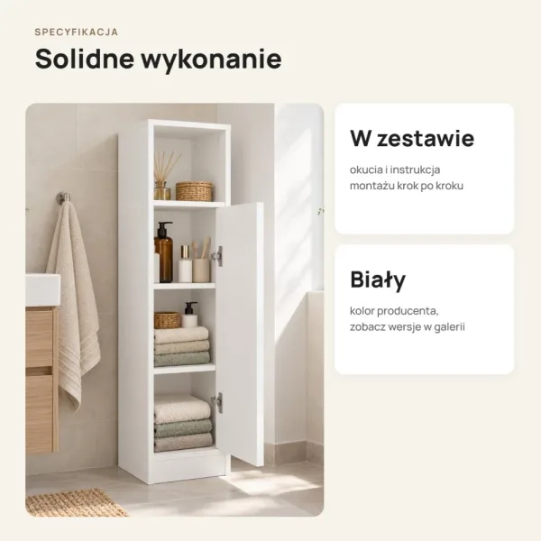 Stojąca szafka łazienkowa 25,5 cm z drzwiczkami i otwartą półką, 102 cm – Biały