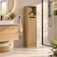 Stojąca szafka łazienkowa 25,5 cm z drzwiczkami i otwartą półką, 102 cm – Dąb Artisan