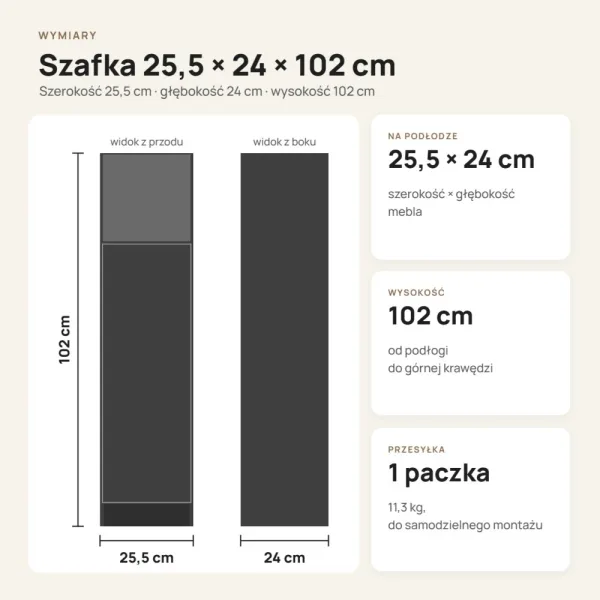 Stojąca szafka łazienkowa 25,5 cm z drzwiczkami i otwartą półką, 102 cm – Dąb Artisan