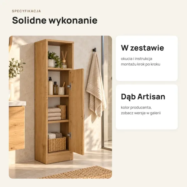 Stojąca szafka łazienkowa 25,5 cm z drzwiczkami i otwartą półką, 102 cm – Dąb Artisan
