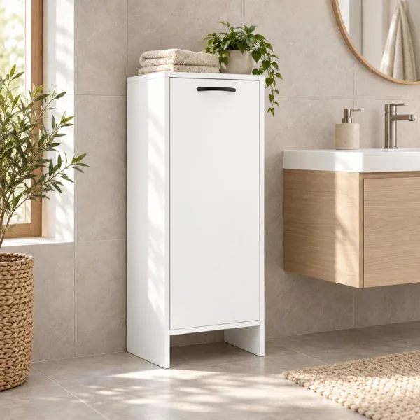 Szafka łazienkowa 35 cm z drzwiczkami i 3 półkami, 90 cm – Biały