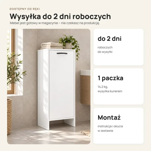 Szafka łazienkowa 35 cm z drzwiczkami i 3 półkami, 90 cm – Biały